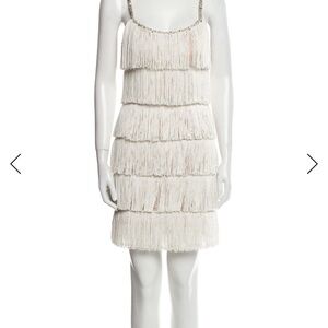 Jovani White Fringe Mini Dress